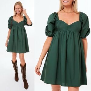 Tuckernuck Hyacinth House Emerald Green Puff Sleeve Sasha Mini Dress Size Medium